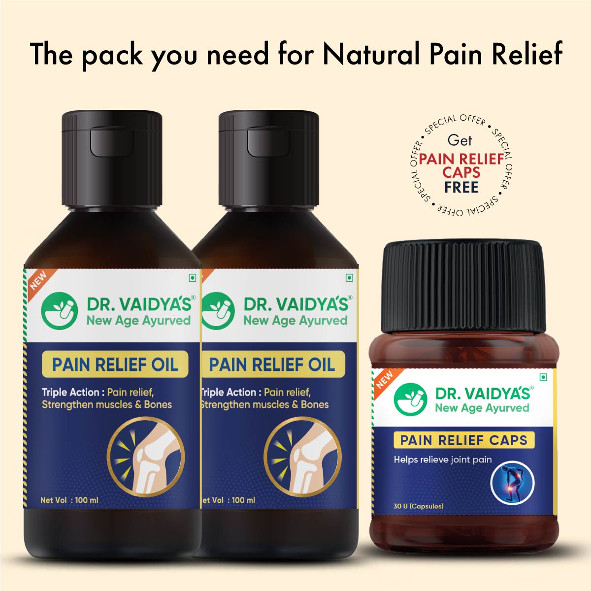 Dr. Vaidya's Pack of 2 Pain Relief Oil with Free Pain Relief Capsule