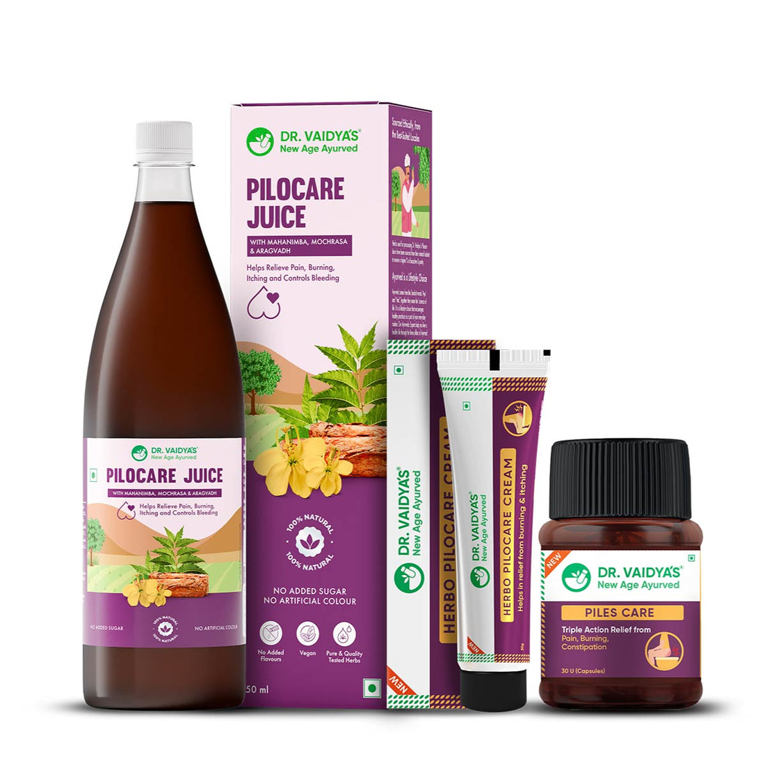 Dr. Vaidyas Juice, Cream and Capsule Combo: Relief for Severe Piles Symptoms
