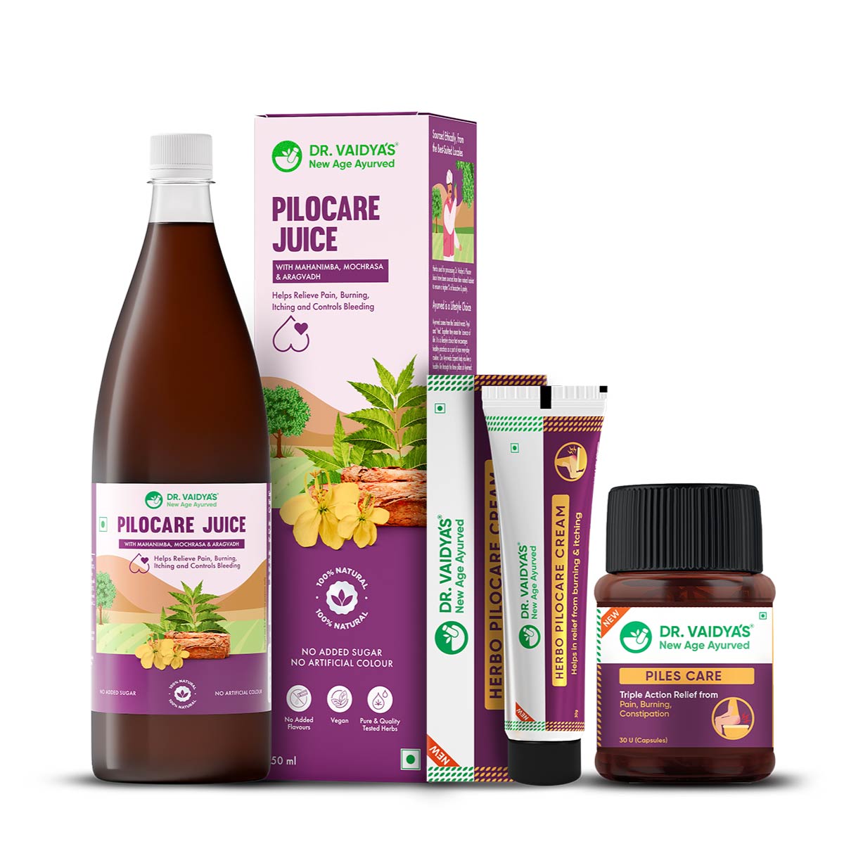 Dr. Vaidyas Juice, Cream and Capsule Combo: Relief for Severe Piles Symptoms