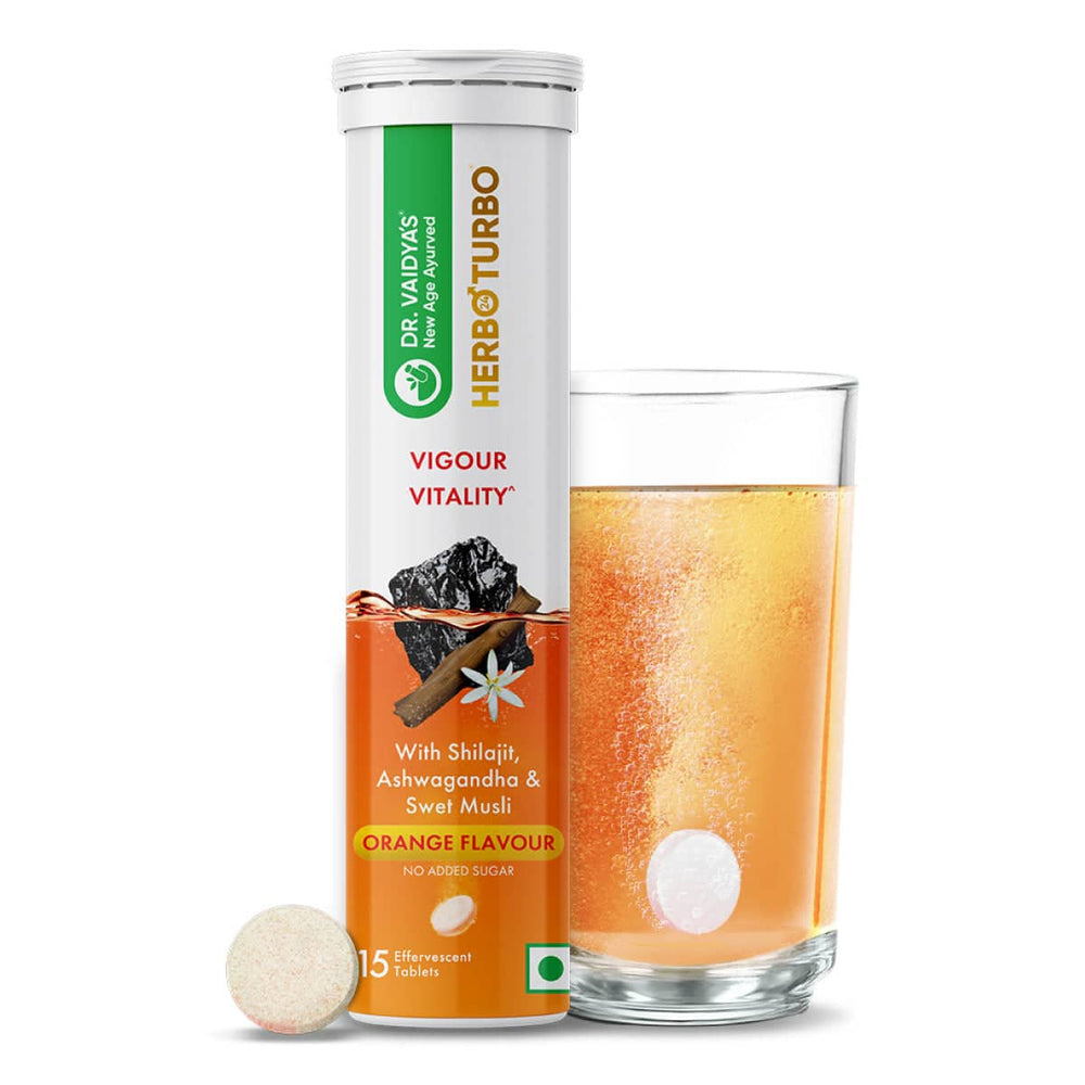 Herbo24Turbo Fizzy Effervescent Tablets - Herbal Formula to Support Energy, Strength, Stamina & Vitality with Shilajit, Ashwagandha & Swet Musli