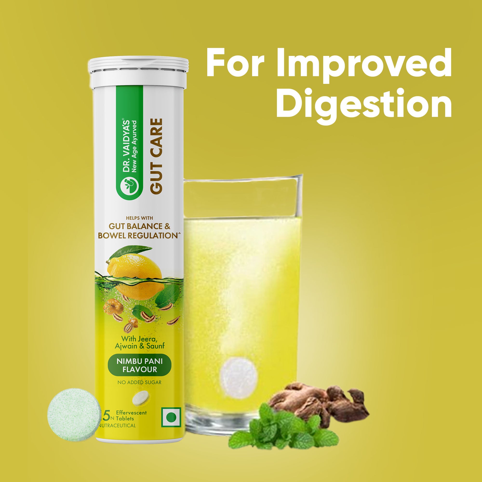 Gut Care Fizzy Effervescent with Prebiotics & Probiotics -  For Overall Gut Health
