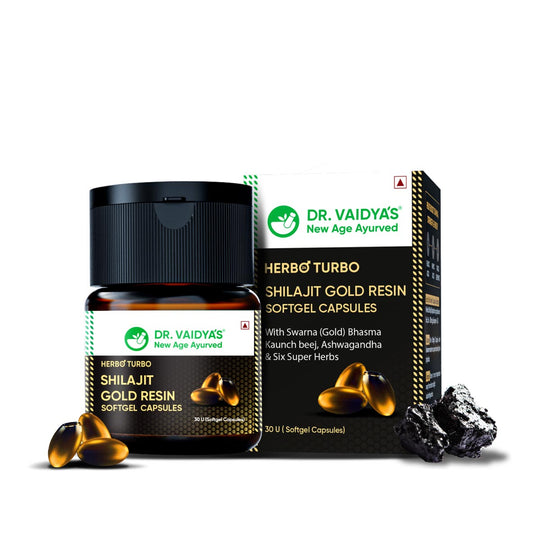 Herbo24Turbo Shilajit Gold Resin Softgel Capsules – Boost Energy, Stamina, and Endurance - Dr Vaidya's