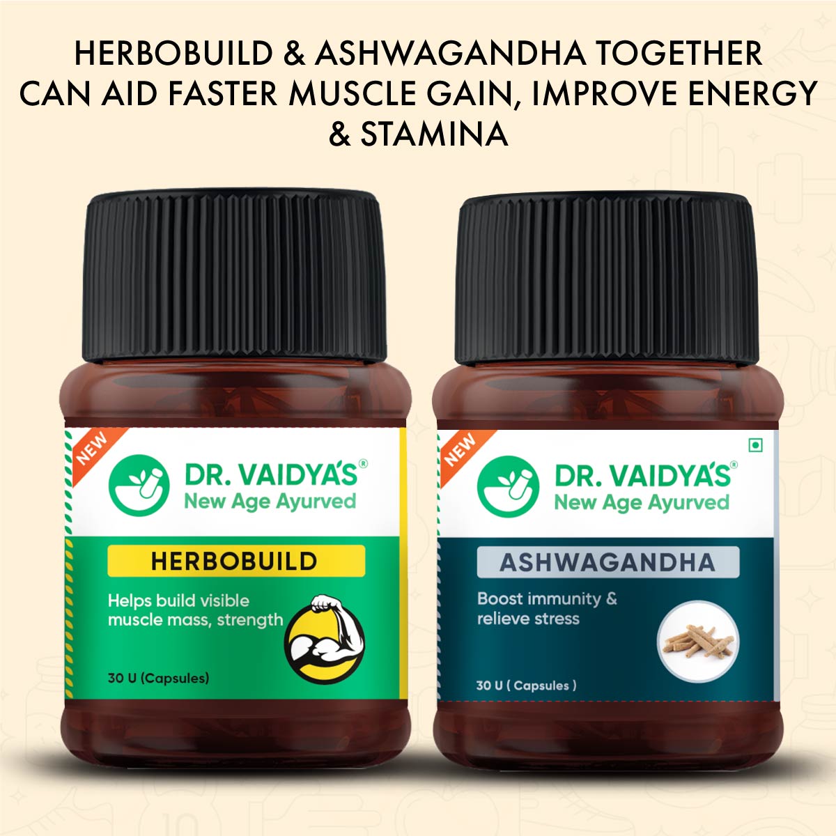 Herbobuild & Ashwagandha Combo: For Fast Muscle Growth, Stamina & Fitness