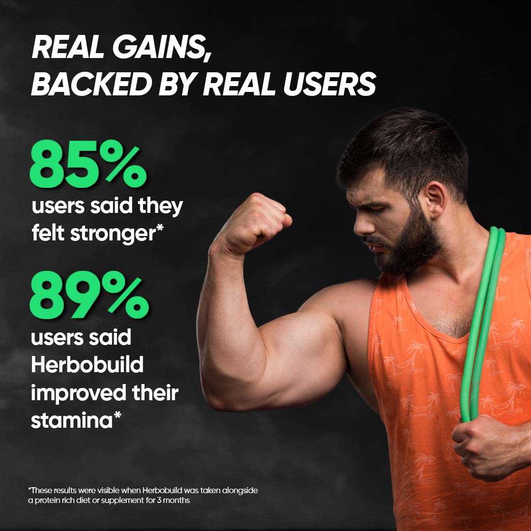 Herbobuild (30 Capsules per Pack) – With Ashwagandha, Safed Musli, Kaunch Beej & Methi for Weight Gain & Muscle Recovery