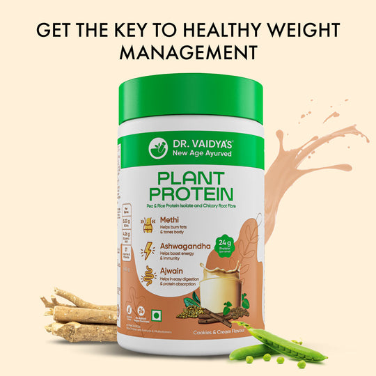 Plant Protein Powder (Cookies & Cream): First-Ever Plant Protein Enriched With Power Of 6 Super Herbs by Dr. Vaidya's