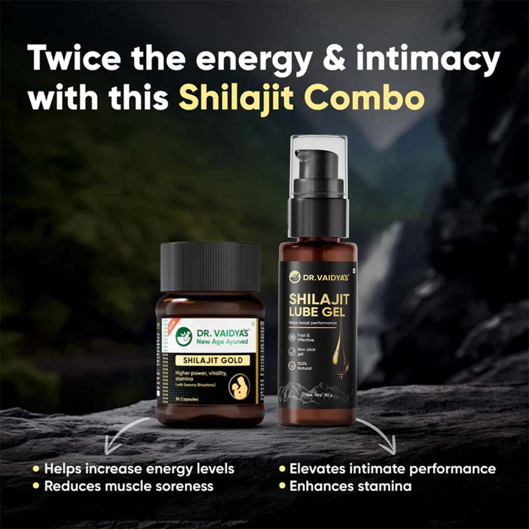 Shilajit Gold Capsules (30 units) + Lube Gel (50 gm) Combo Pack with 100% Pure Shilajit, Gold Bhasma, Ashwagandha & Jaiphal Oil