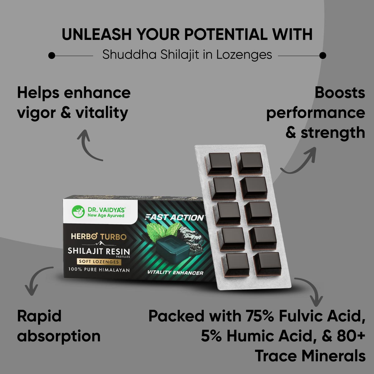 Herbo24Turbo Shilajit Resin Tasty Gummy Drops (30 Lozenges per Pack) – With Shuddha Himalayan Shilajit for Strength, Stamina & Performance Support