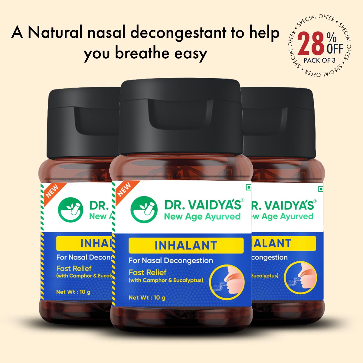 Ayurvedic Herbal Inhalant: To Decongest Blocked Nose, Relieve Headache & Ease Breathing.