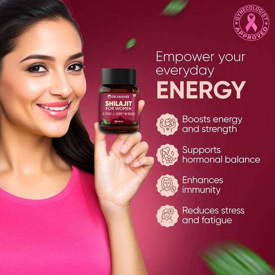 Dr. Vaidya’s Shilajit for Women | 100% Pure Himalayan Shilajit Tablets with Shatavari & Ashoka for Hormonal Balance, More Energy & Better Immunity