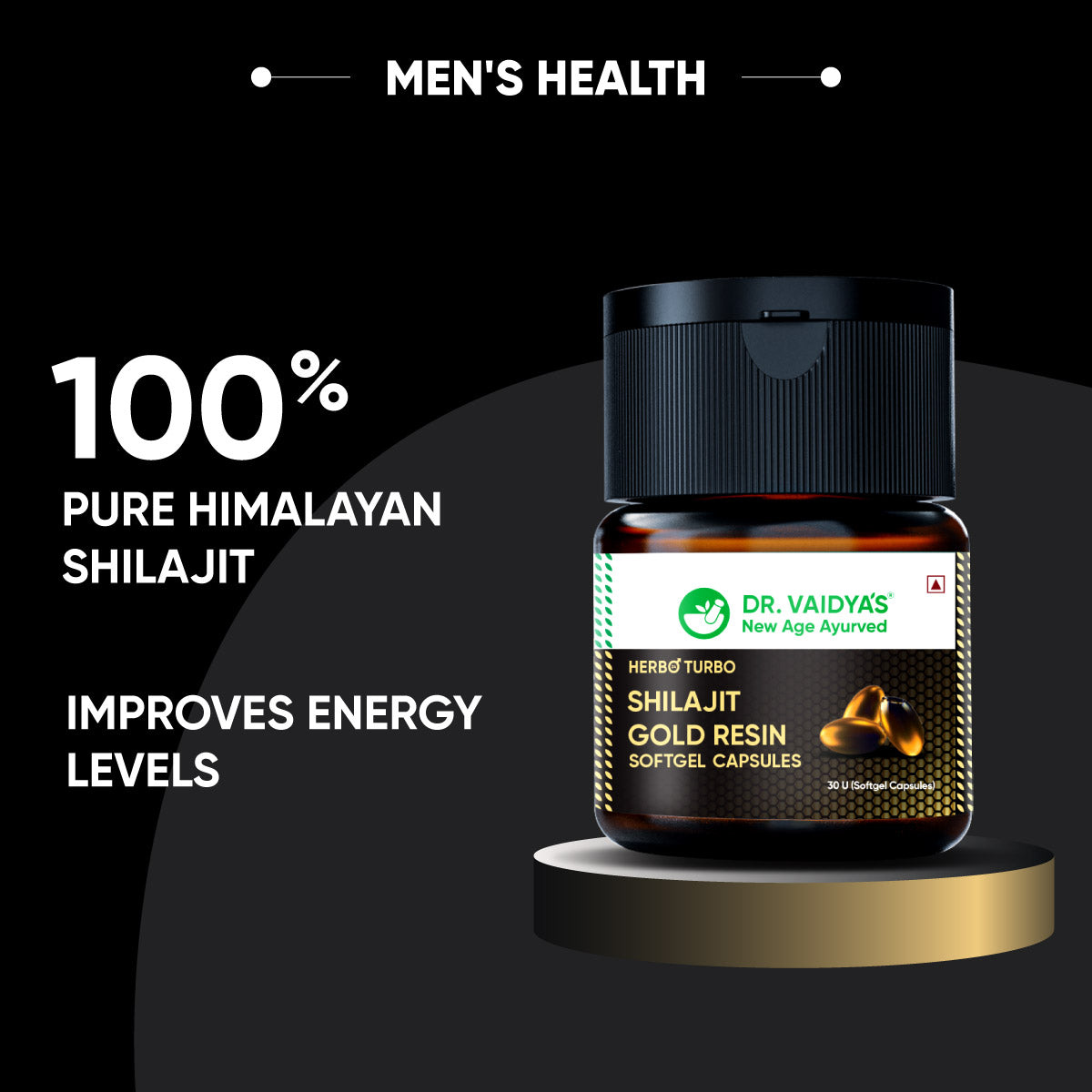 Herbo24Turbo Shilajit Gold Resin (30 Softgel Capsules per Pack) with Shuddha Shilajit, Swarna (Gold) Bhasma & Ashwagandha for Daily Energy Support