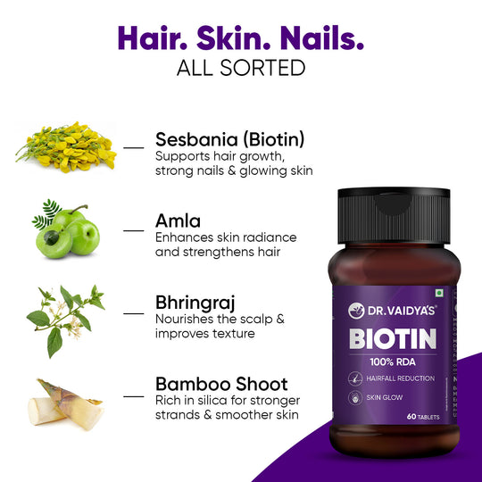 Dr. Vaidya's Biotin – Hair Fall Reduction, Skin Glow & Stronger Nails
