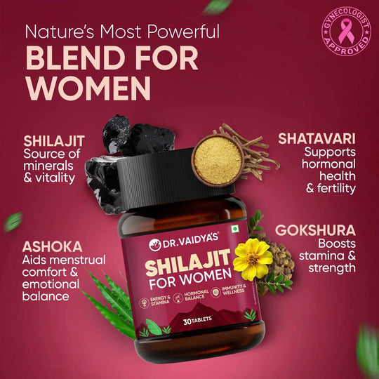 Dr. Vaidya’s Shilajit for Women | 100% Pure Himalayan Shilajit Tablets with Shatavari & Ashoka for Hormonal Balance, More Energy & Better Immunity