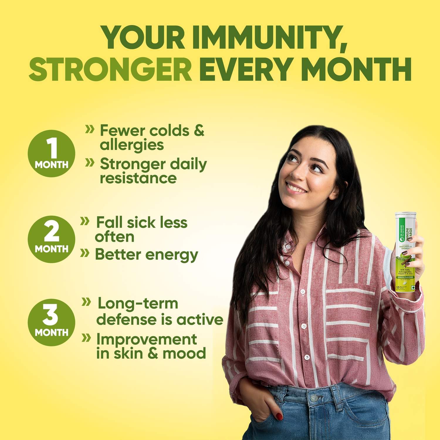 Immuni Charge Fizz (15 Tablets per Pack) – With Amla, Vitamin C, Ashwagandha & Zinc for Daily Immunity Support | Lemon Flavour