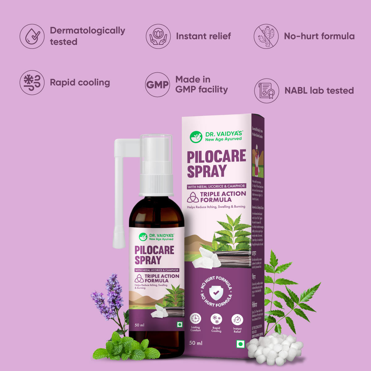 Pilocare (50ml Per Pack) | Ayurvedic Piles Relief Spray | Fast Relief from Burning, Itching & Swelling | Pain-Free Application