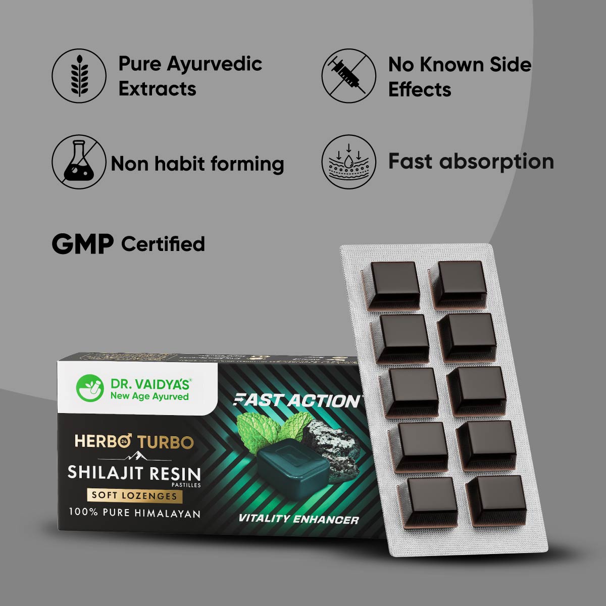 Herbo24Turbo Shilajit Resin Tasty Gummy Drops (30 Lozenges per Pack) – With Shuddha Himalayan Shilajit for Strength, Stamina & Performance Support