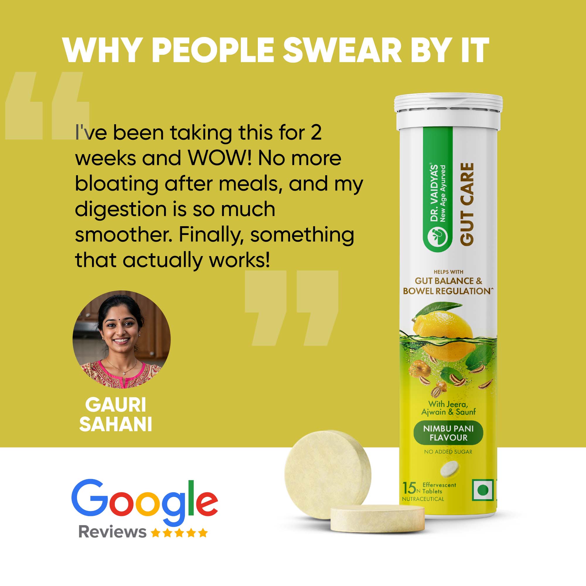 Gut Care Fizzy Effervescent with Prebiotics & Probiotics -  For Overall Gut Health