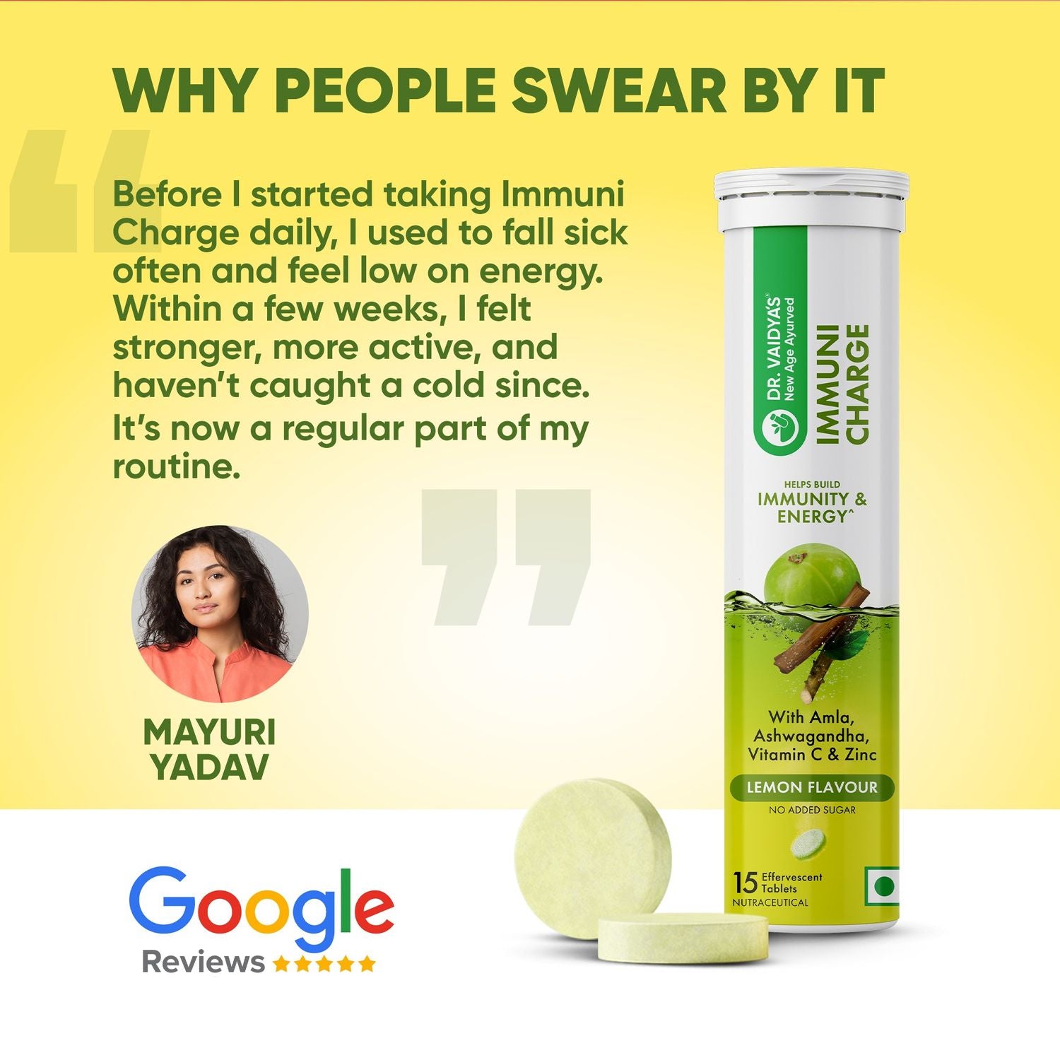 Immuni Charge Fizz (15 Tablets per Pack) – With Amla, Vitamin C, Ashwagandha & Zinc for Daily Immunity Support | Lemon Flavour