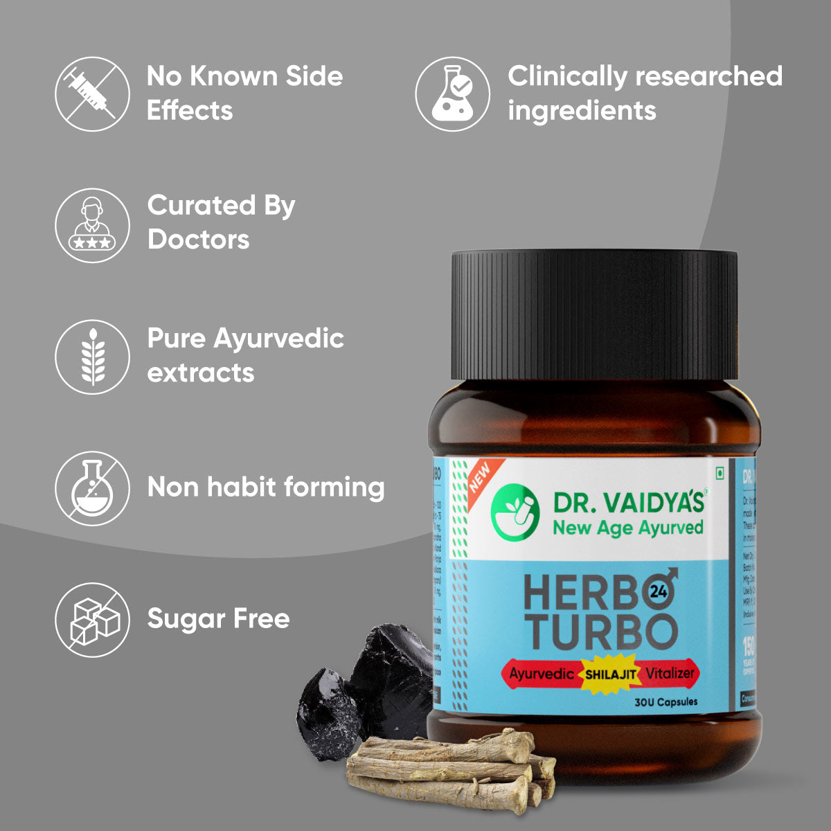 Herbo 24 Turbo Capsules: Ayurvedic Male Power Booster with Shilajit, Ashwagandha and Safed Mushli