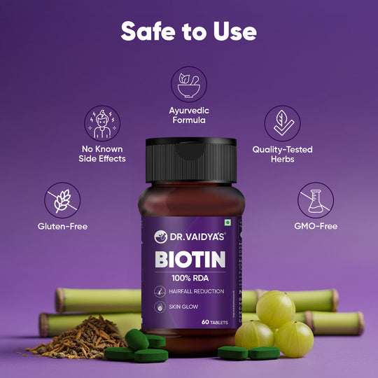 Dr. Vaidya's Biotin – Hair Fall Reduction, Skin Glow & Stronger Nails