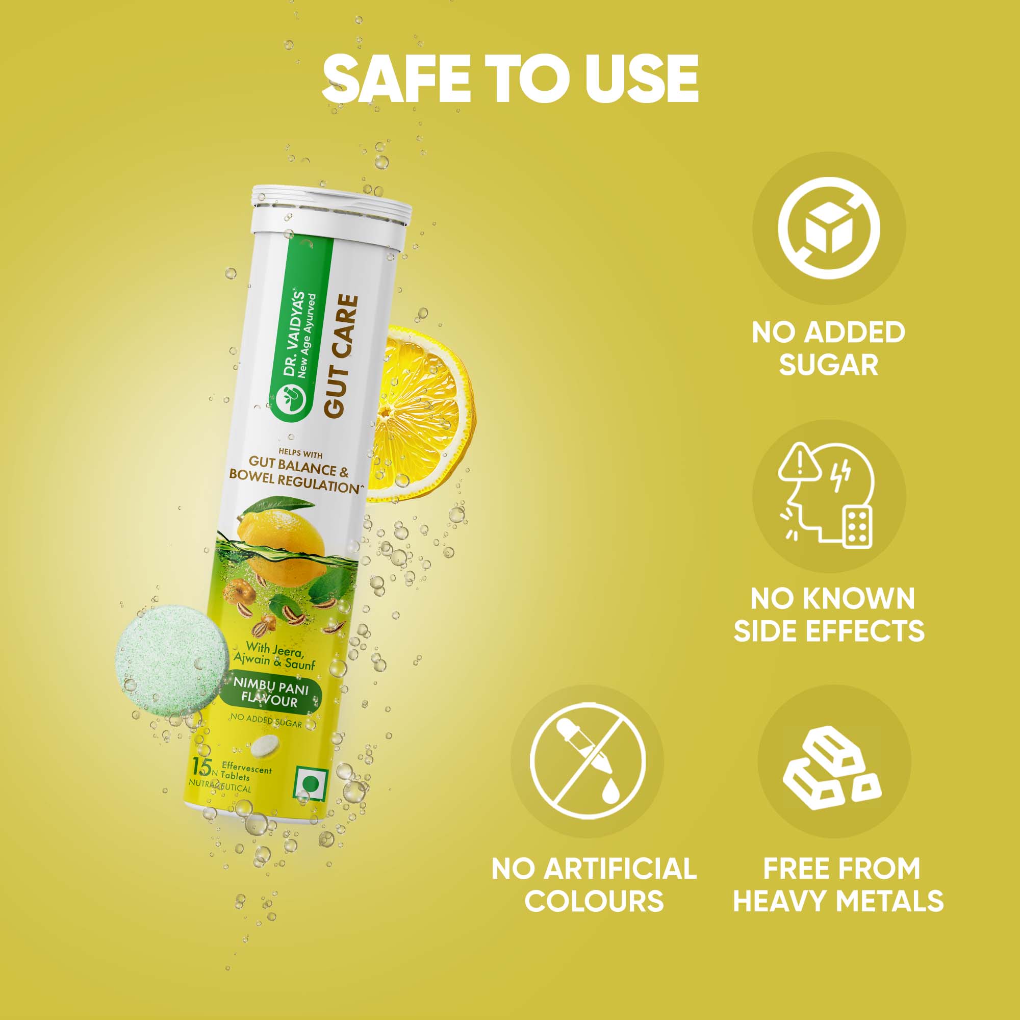 Gut Care Fizzy Effervescent with Prebiotics & Probiotics -  For Overall Gut Health