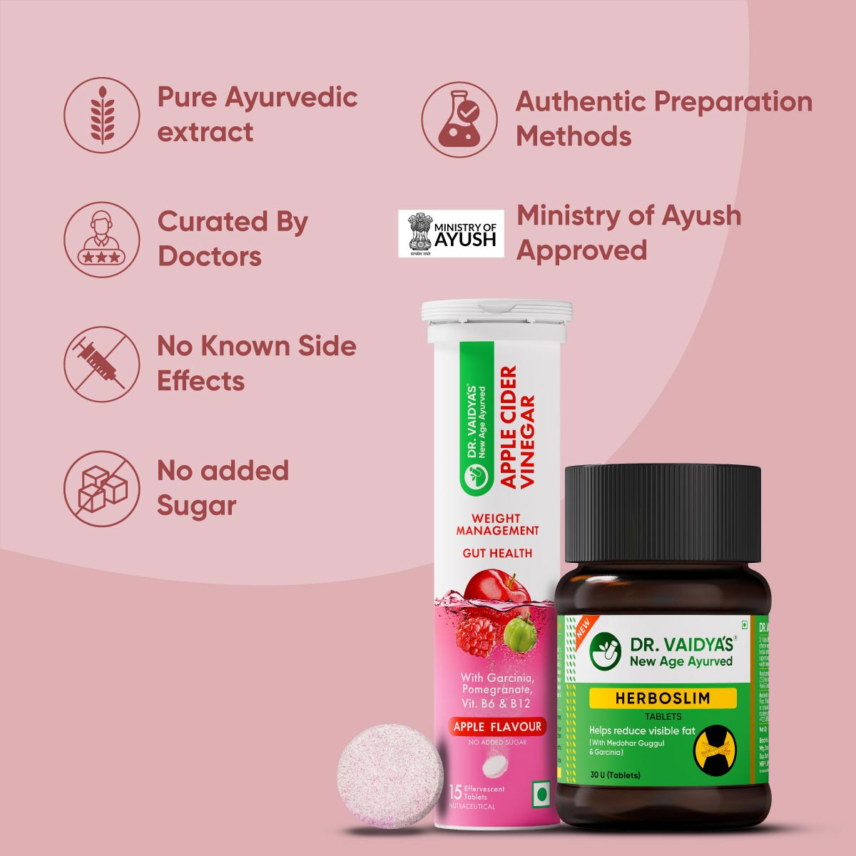 Apple Cider Vinegar (ACV) Fizz & Herboslim Tablets Combo Pack – Metabolism & Weight Loss