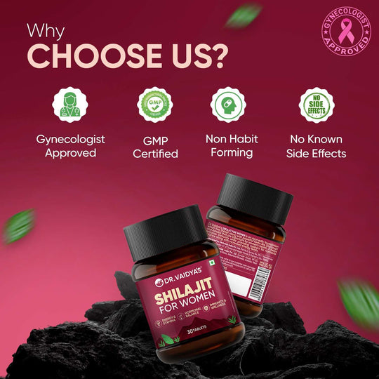 Dr. Vaidya’s Shilajit for Women | 100% Pure Himalayan Shilajit Tablets with Shatavari & Ashoka for Hormonal Balance, More Energy & Better Immunity