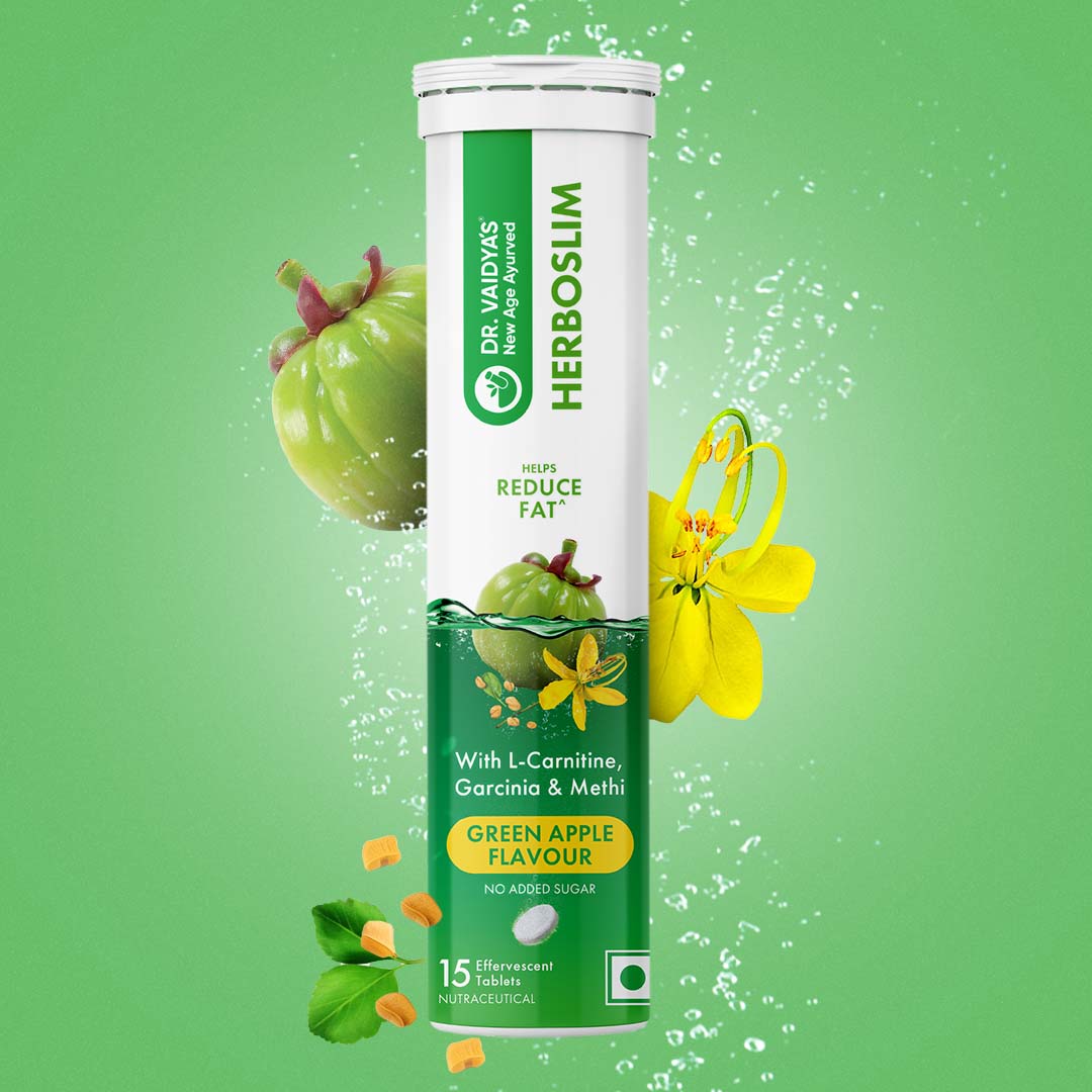 Herboslim Fizz (15 Tablets per Pack) – With L-Carnitine, Garcinia Cambogia & Medohar Guggul for Weight Loss | Green Apple Flavour