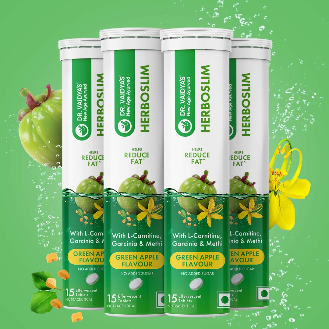Herboslim Fizz (15 Tablets per Pack) – With L-Carnitine, Garcinia Cambogia & Medohar Guggul for Weight Loss | Green Apple Flavour
