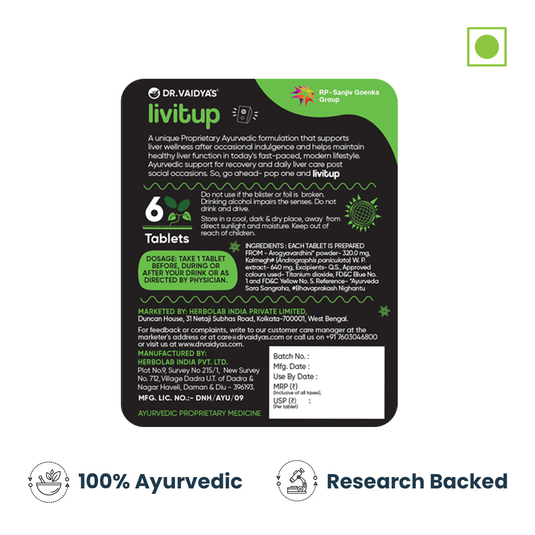 LIVitup Ayurvedic Instant Hangover Solution Tablets : For Preventing Hangover Symptoms