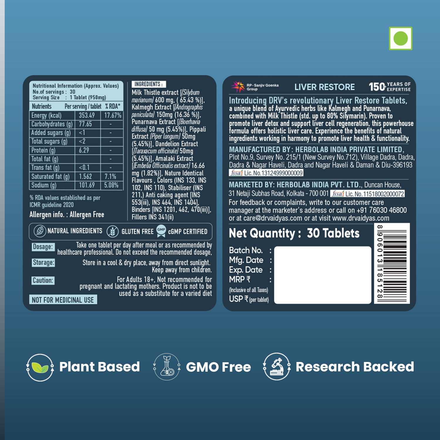 Liver Restore Tablets with Milk Thistle to Manage Fatty Liver, Improve SGPT & SGOT Markers