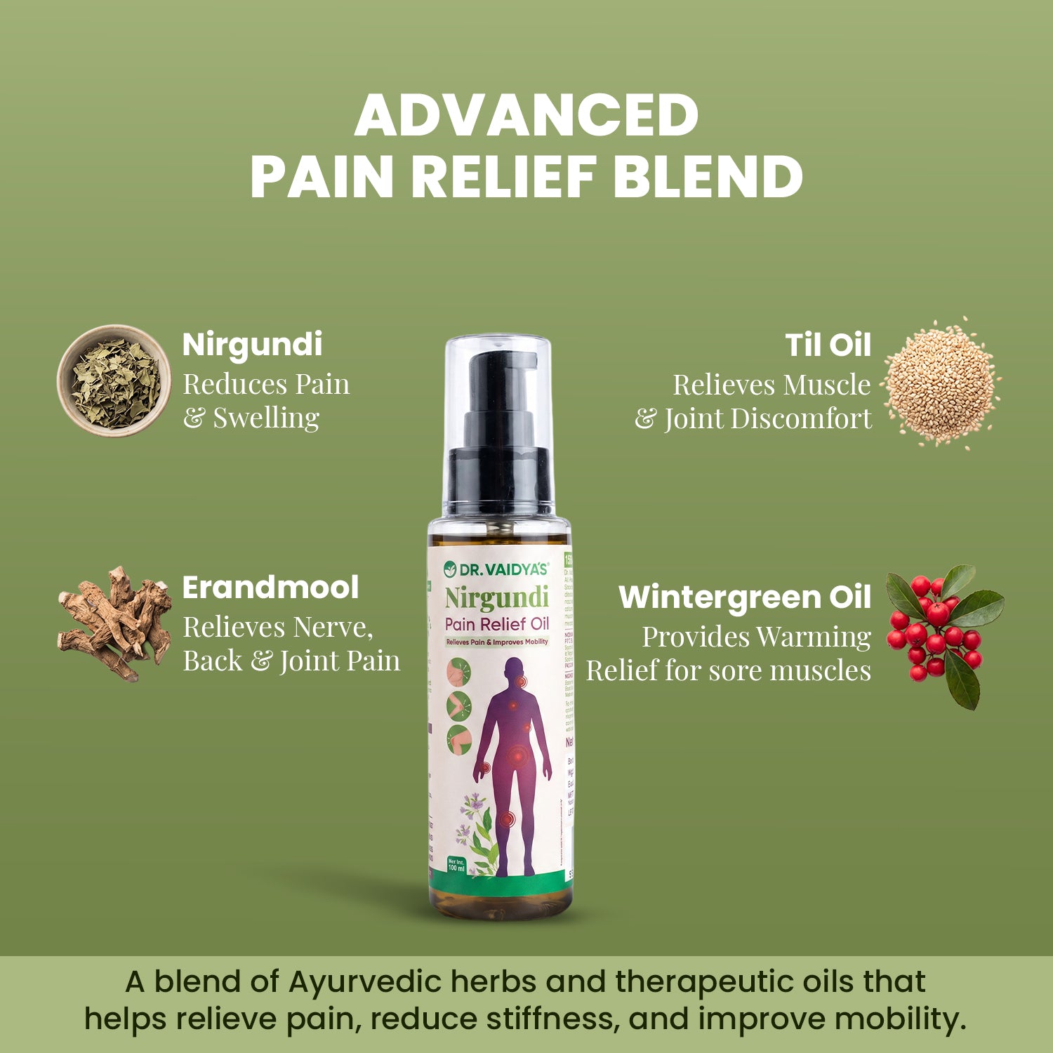 Nirgundi Oil - For Pain Relief, Reduced Stiffness, Improved Mobility & Comfort