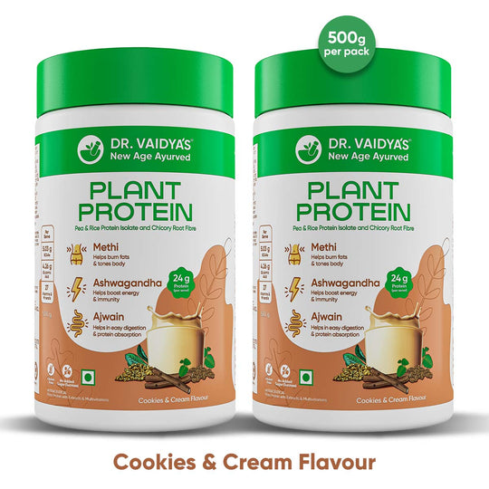 Plant Protein Powder (Cookies & Cream): First-Ever Plant Protein Enriched With Power Of 6 Super Herbs by Dr. Vaidya's