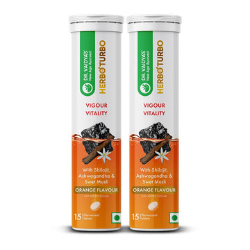 Herbo24Turbo Fizzy Effervescent Tablets - Herbal Formula to Support Energy, Strength, Stamina & Vitality with Shilajit, Ashwagandha & Swet Musli