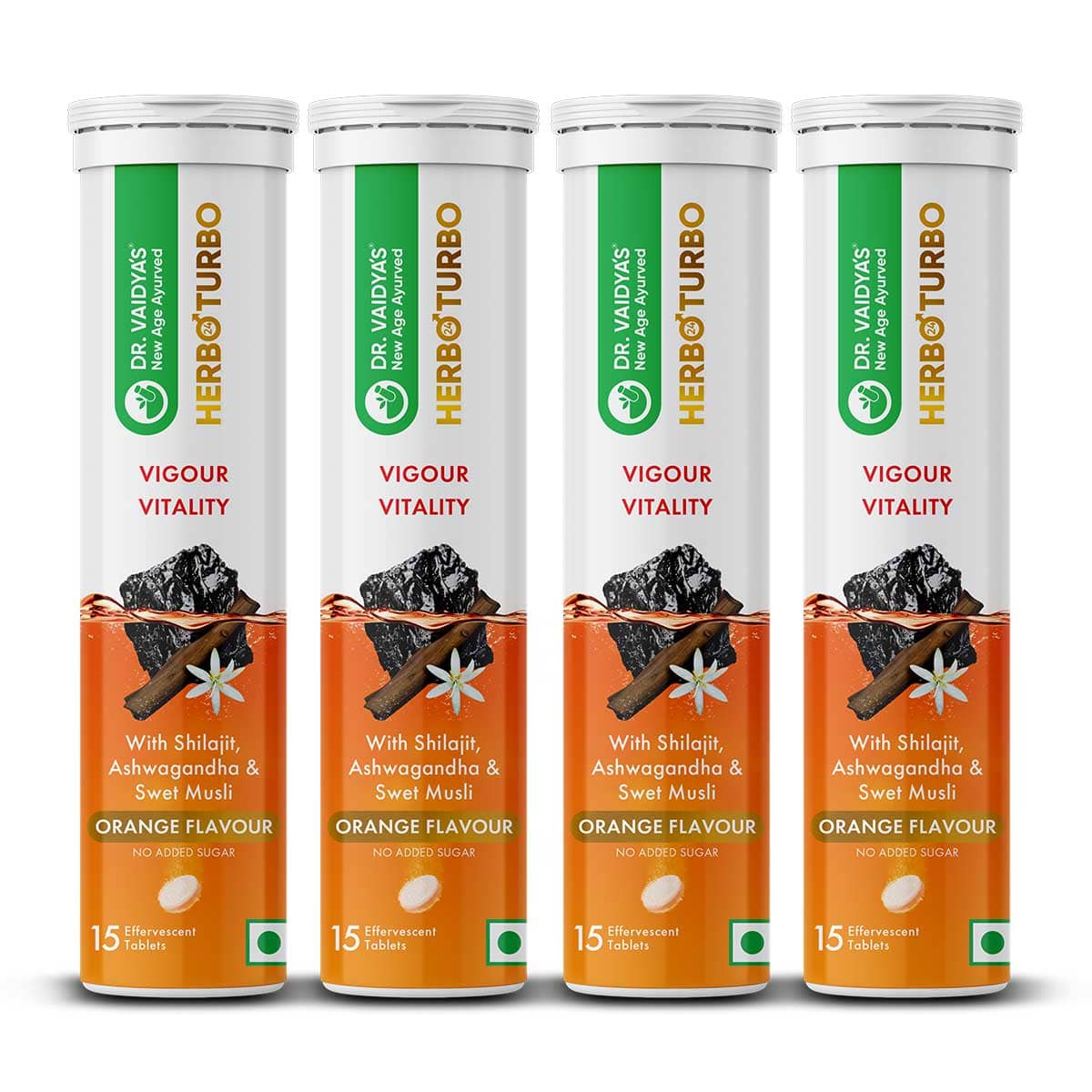 Herbo24Turbo Orange Flavor Fizzy Effervescent: For Vigour and Vitality with Shilajit, Ashwagandha & Swet Musli