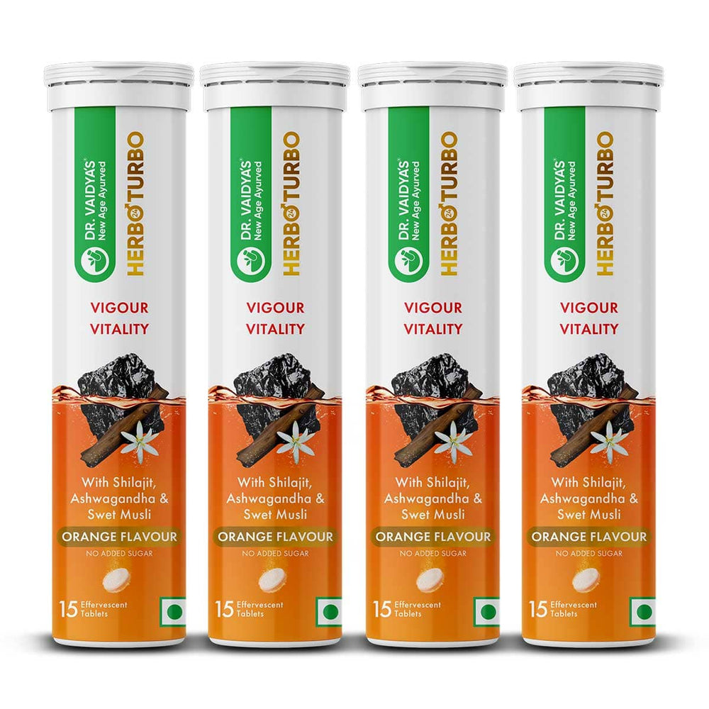 Herbo24Turbo Fizzy Effervescent Tablets - Herbal Formula to Support Energy, Strength, Stamina & Vitality with Shilajit, Ashwagandha & Swet Musli