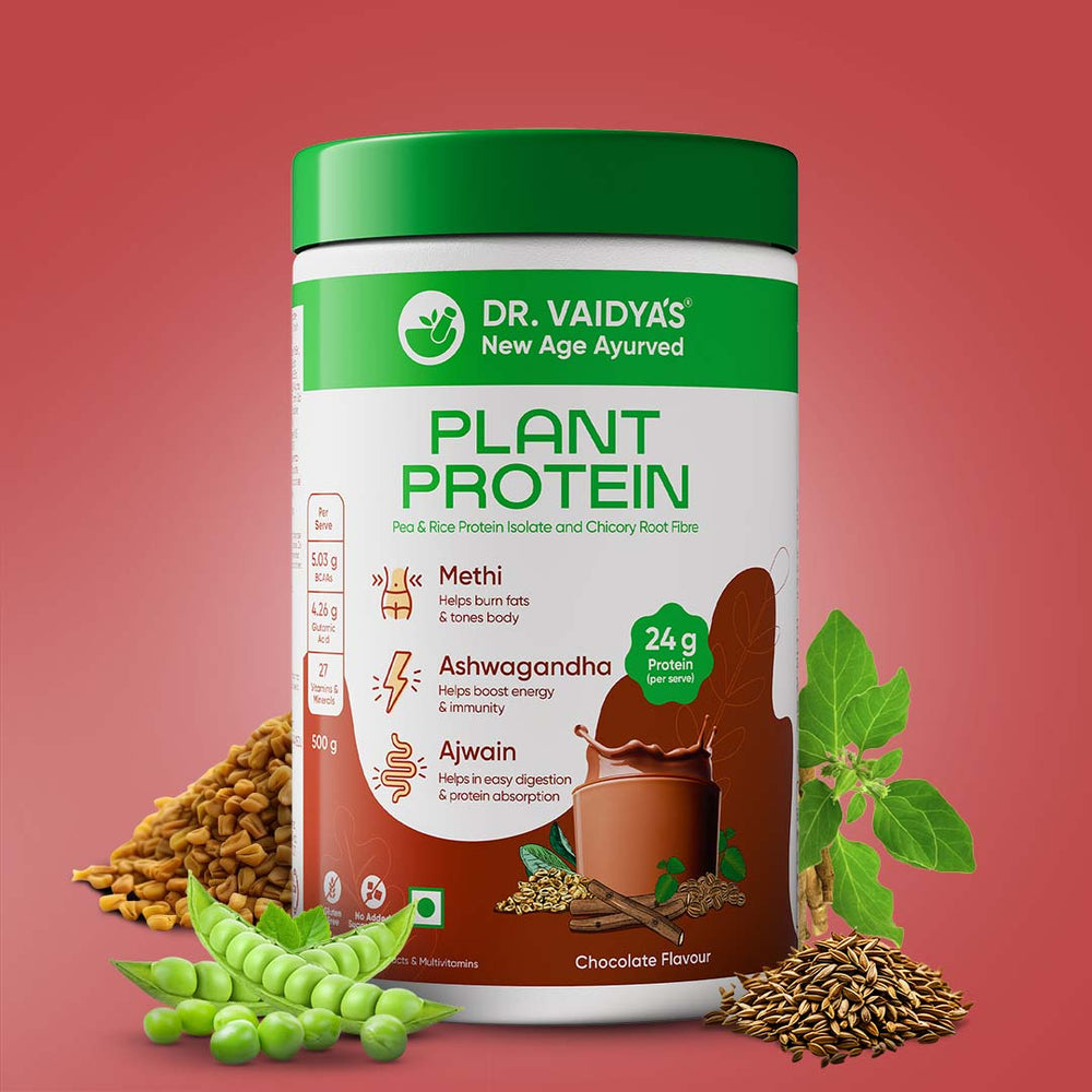 Plant Protein Enriched with BCAAs, Ashwagandha & 6 Other Tasty Ayurvedic Blends - 500gm