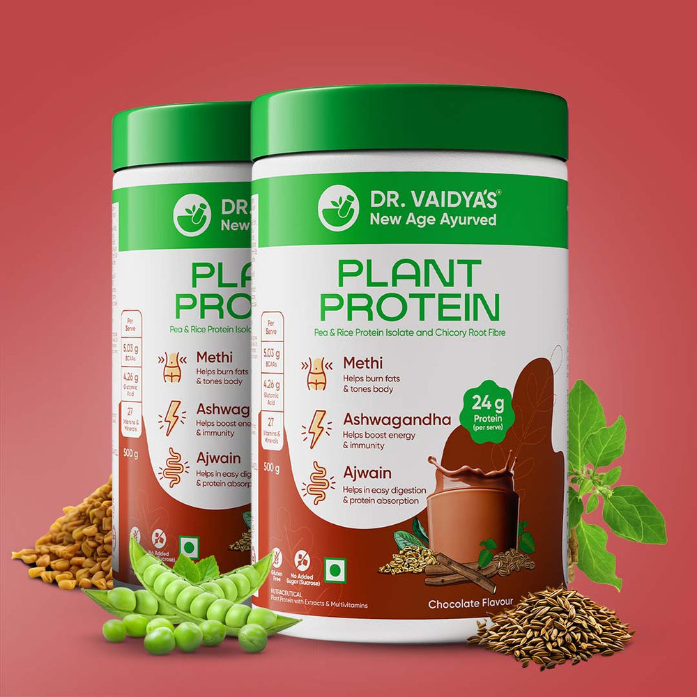 Plant Protein Enriched with BCAAs, Ashwagandha & 6 Other Tasty Ayurvedic Blends - 500gm