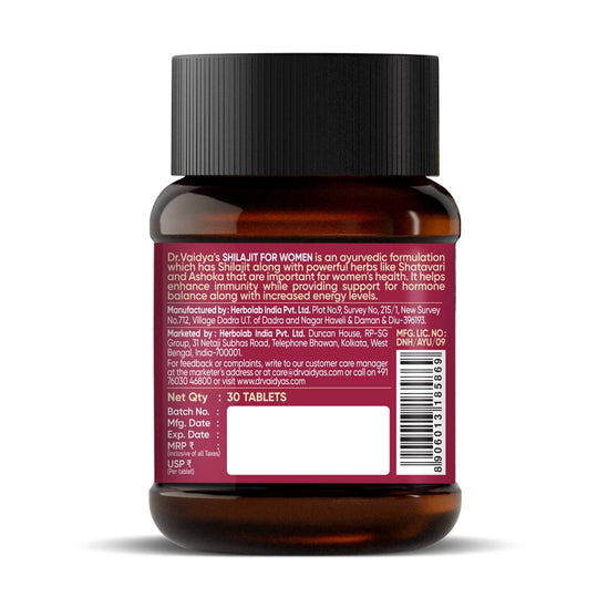 Dr. Vaidya’s Shilajit for Women | 100% Pure Himalayan Shilajit Tablets with Shatavari & Ashoka for Hormonal Balance, More Energy & Better Immunity