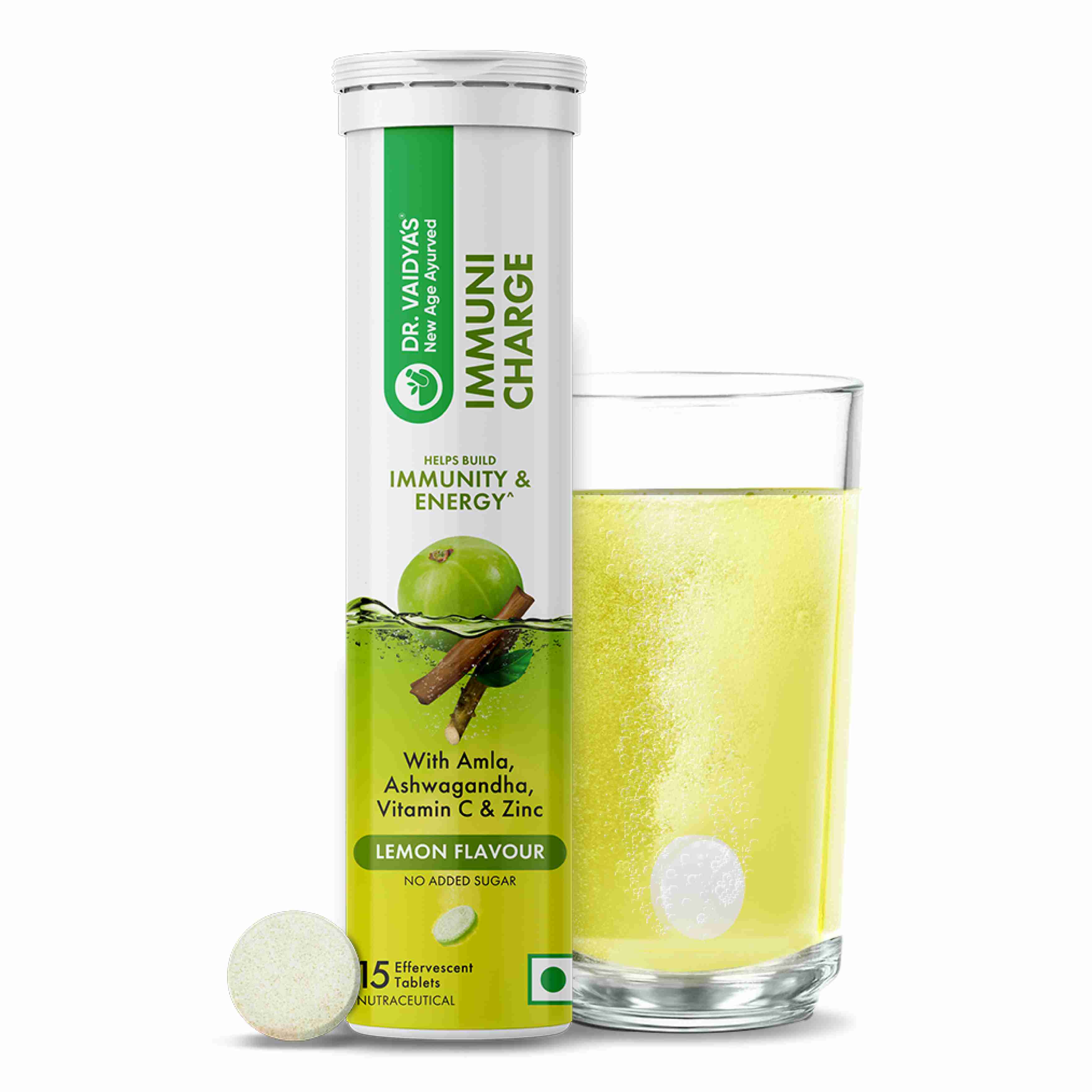 Immuni Charge Fizz (15 Tablets per Pack) – With Amla, Vitamin C, Ashwagandha & Zinc for Daily Immunity Support | Lemon Flavour