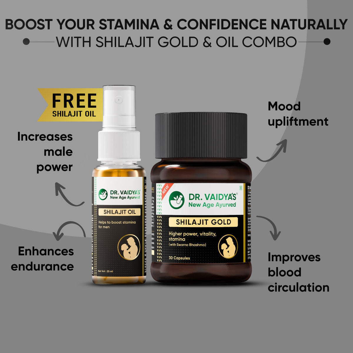 Shilajit Gold (30 Capsules per Pack)+ Shilajit Oil (25 ml per Pack) Combo Pack