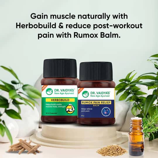 Herbobuild & Rumox Balm Combo: For Faster Muscle Gain and Relief From Muscle Stiffness & Soreness