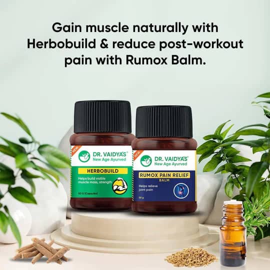 Herbobuild & Rumox Balm Combo: For Faster Muscle Gain and Relief From Muscle Stiffness & Soreness