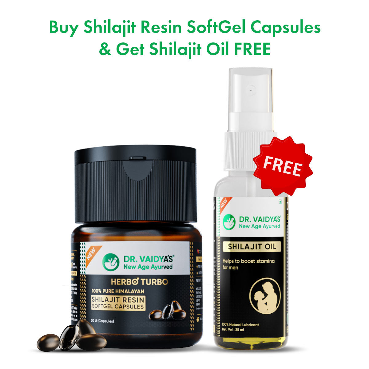 Herbo24Turbo Shilajit Resin SoftGel Capsules + Shilajit Oil FREE